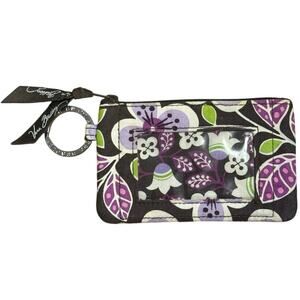 Vera Bradley Retired "Plum Petals" Zip ID Case Wallet Keychain Purple Floral